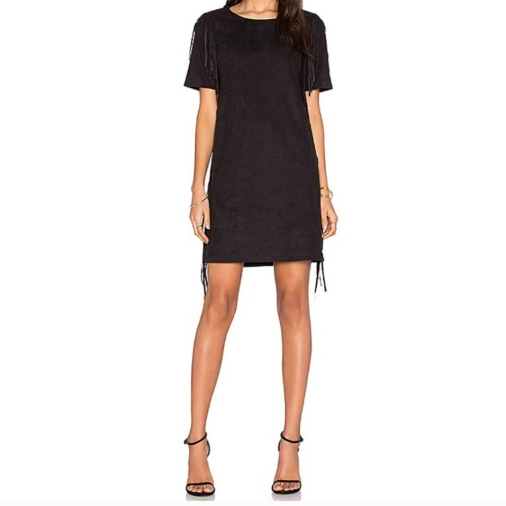 1. State Faux Suede Fringe Shift Dress Size L